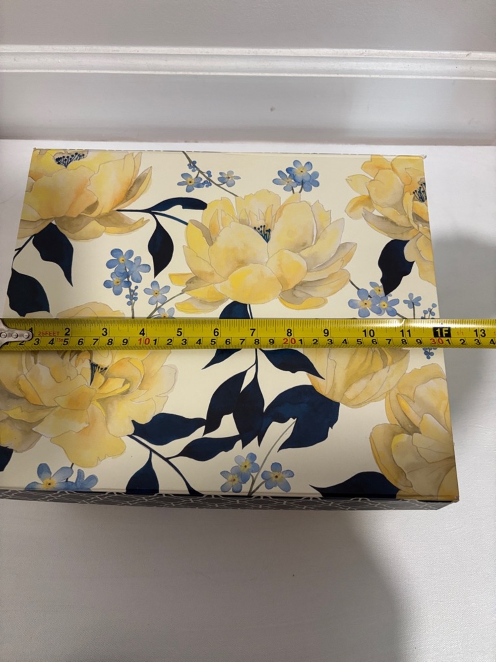Decorative Floral Storage Box - Yellow & Navy - Picture 5 of 6